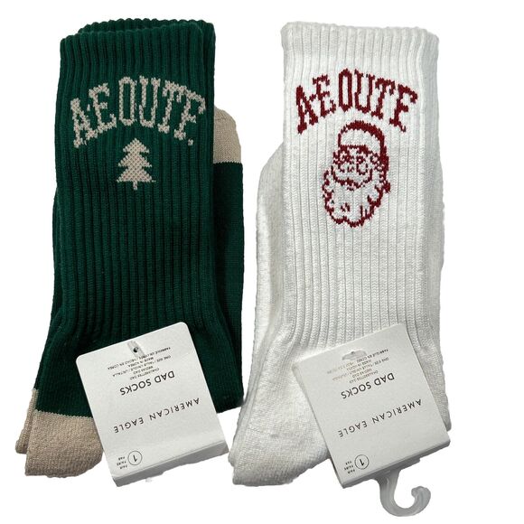 American Eagle Outfitters Other - NEW American Eagle 2 Pairs Dad Socks-One Size- Green Tree+Santa Christmas Winter
